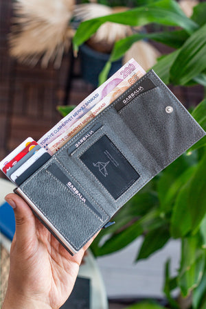 Gray Card Holder Wallet With Lyons Mechanism