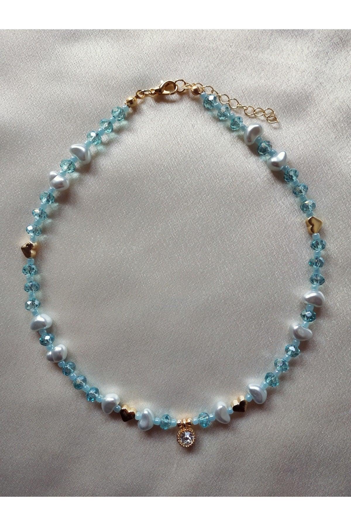 Baroque Pearl Heart Water Green Necklace with White Shimmer Tip - Swordslife