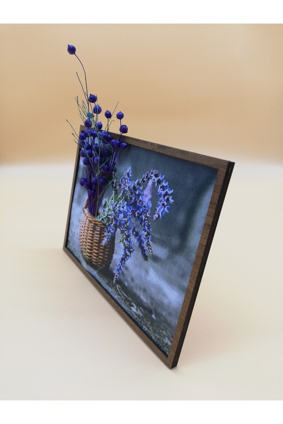 Gift Purple Dried Flower Natural Decorative Picture Wooden Frame