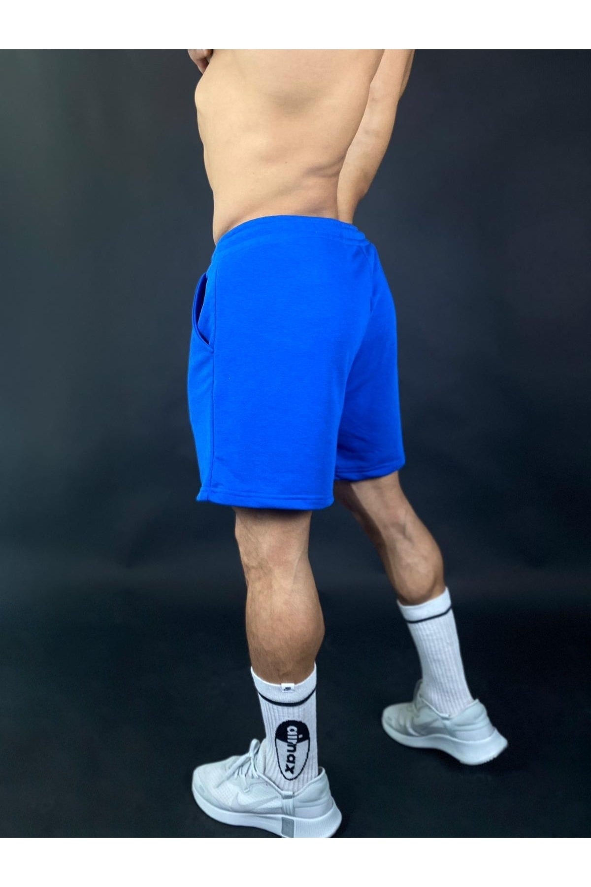 Blue Men'S Black Printed Regular Fit Pocketed Shorts