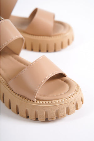 735-N Nude Gladiator Platform Sandals