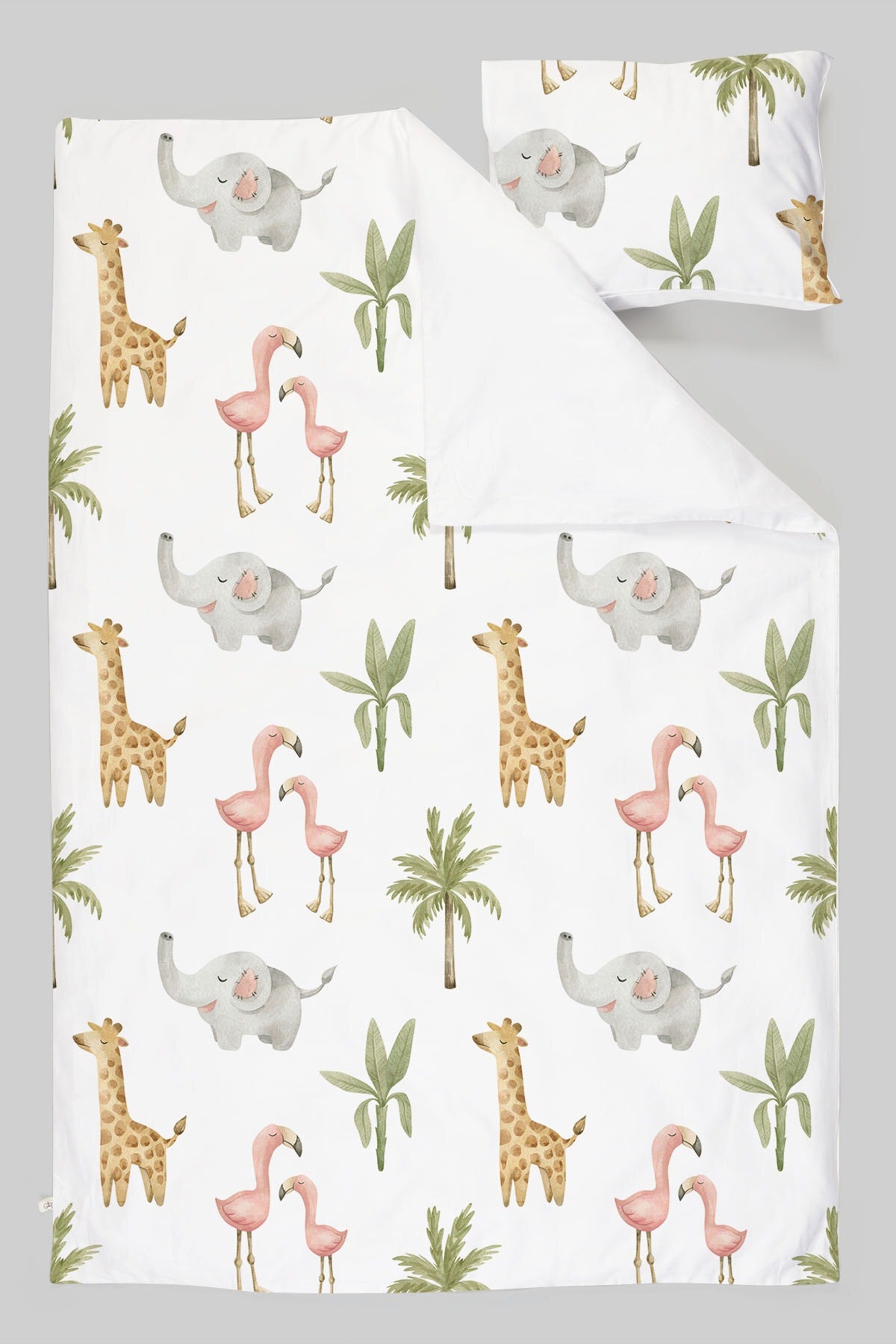 Organic Single Duvet Cover Set - Iconic Series - Pink Safari Animals