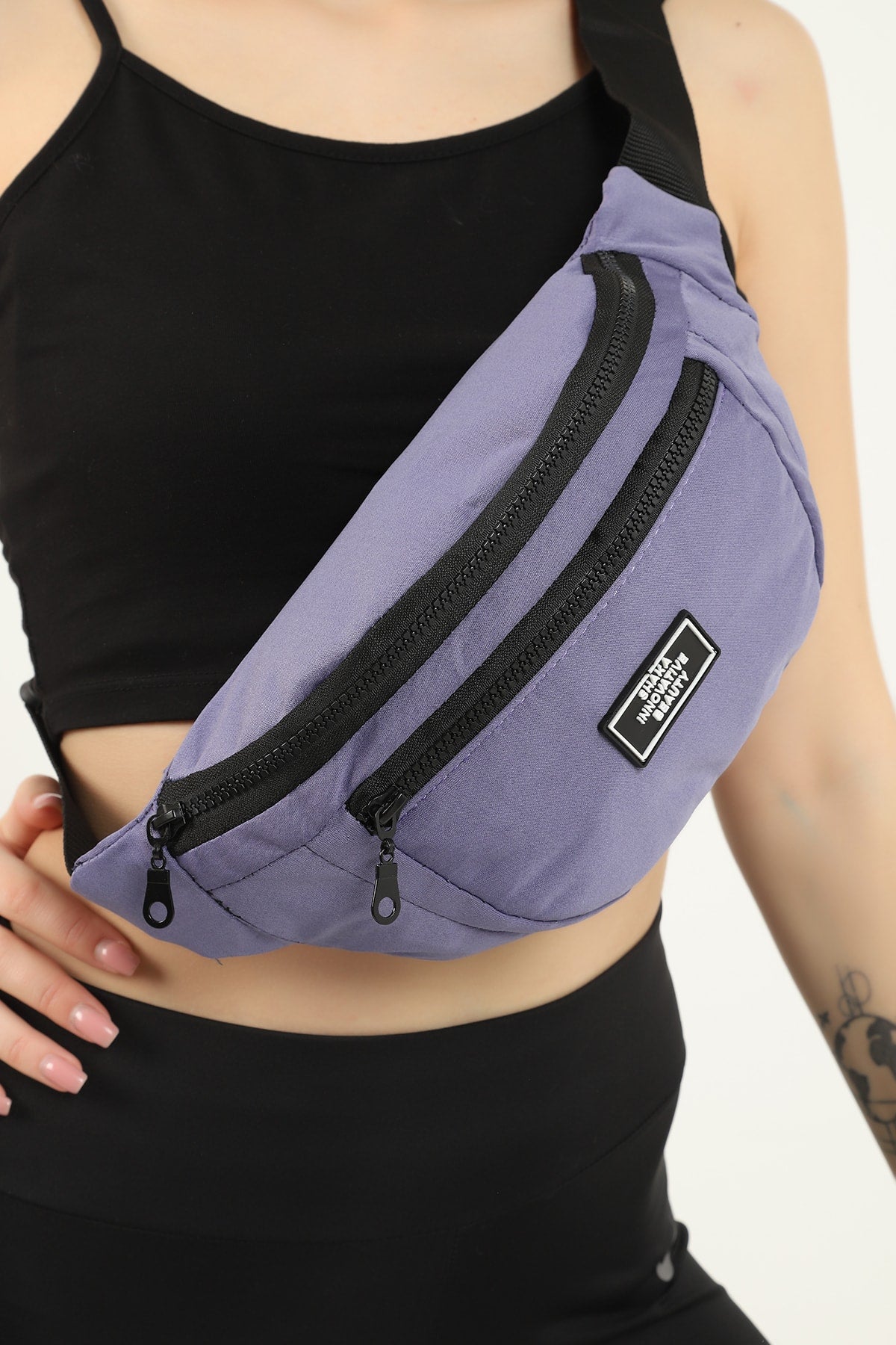 Lilac U8 2-Compartment Adjustable Cross Strap Canvas Unisex Waist And Shoulder Bag E:38 B:17 G:7