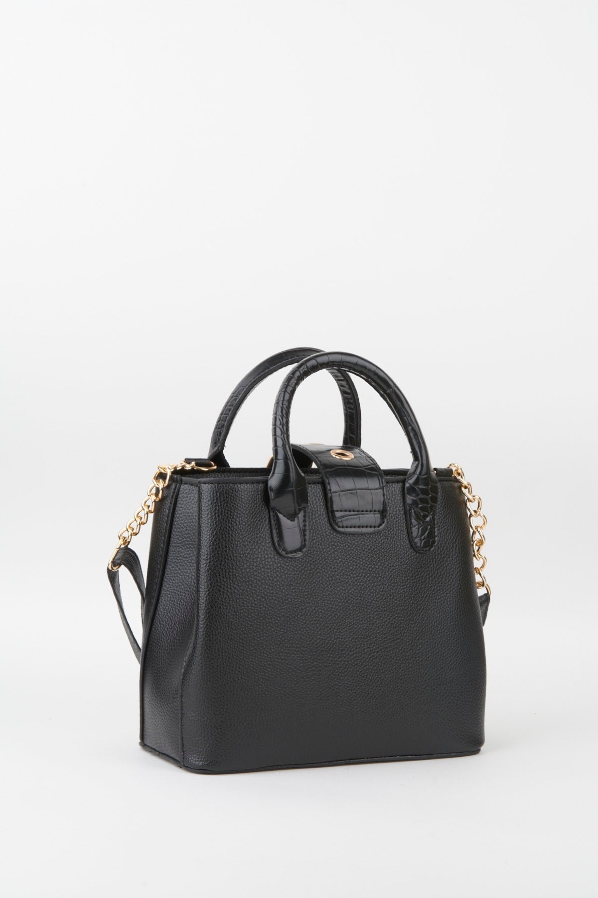 Women'S Black Faux Leather Shoulder And Hand Strap Snaps Zipper Closure Hand And Shoulder Bag