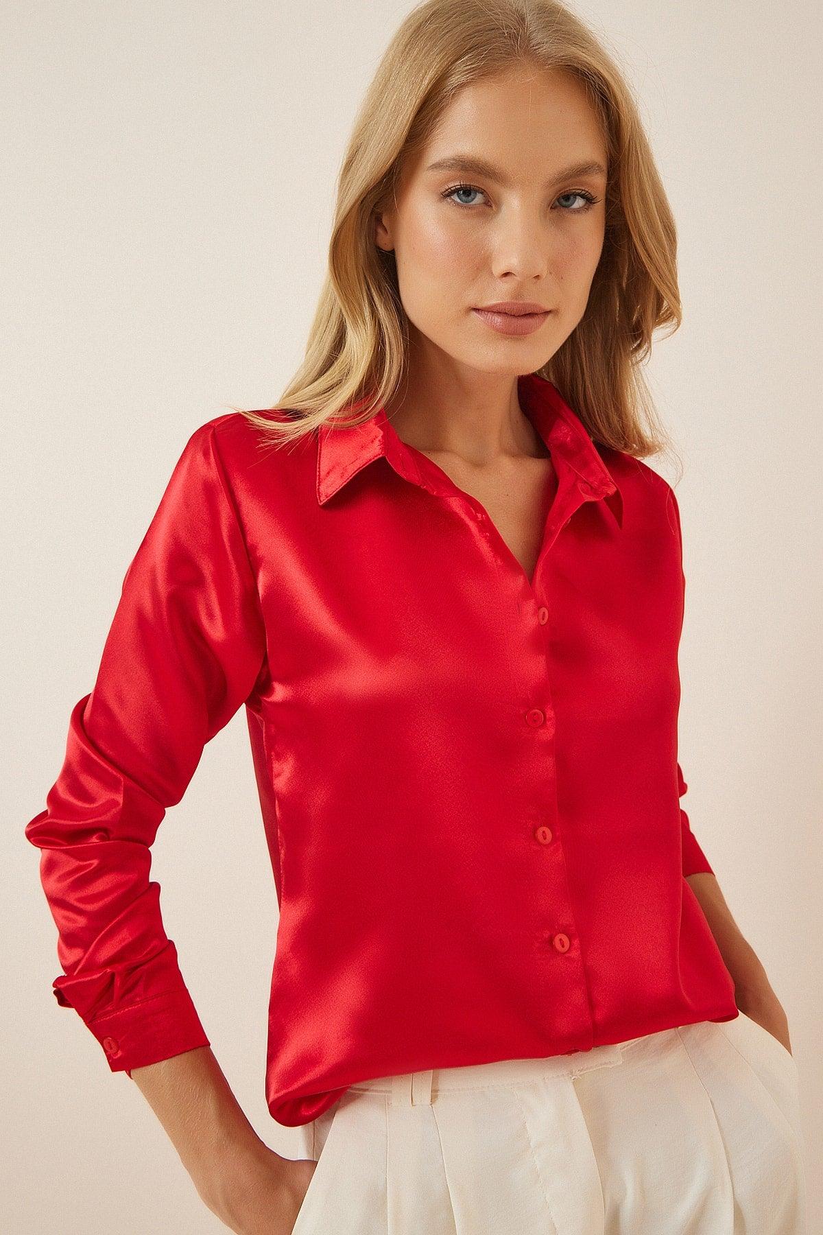 Women's Red Light Flowy Satin Shirt DD00990 - Swordslife