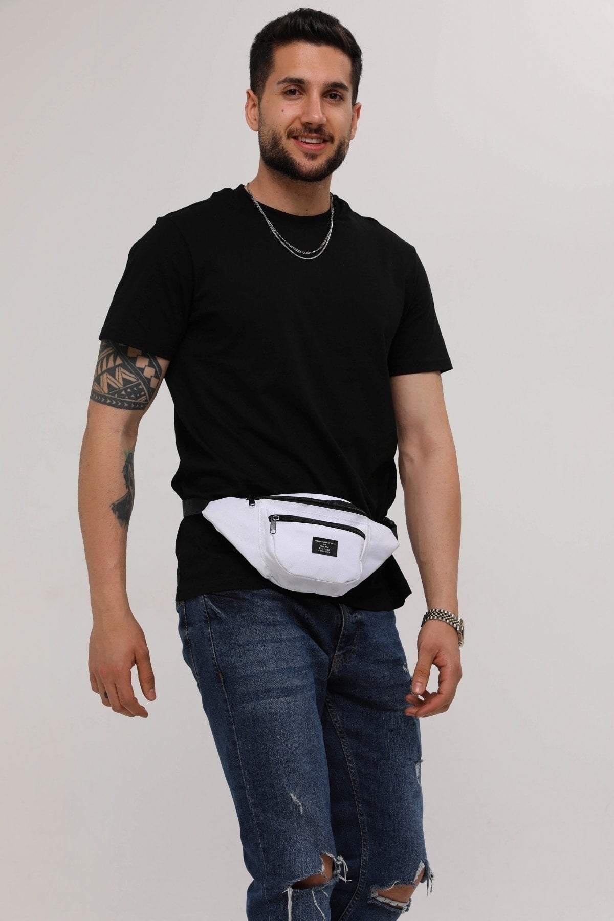 Unisex White 2-Compartment Shoulder And Waist Bag