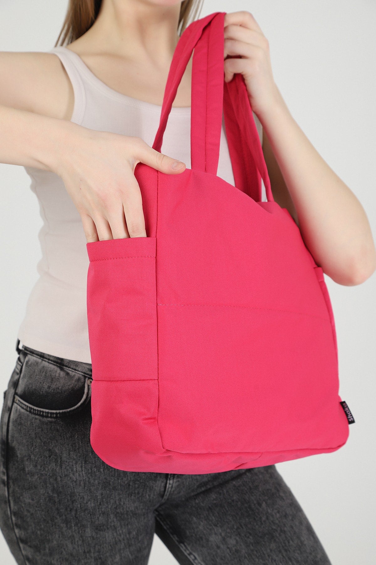 Fuchsia U25 3-Compartment Side 2 Pocket Detailed Zipper Closure Canvas Women'S Arm And Shoulder Bag B:35 E:35 G