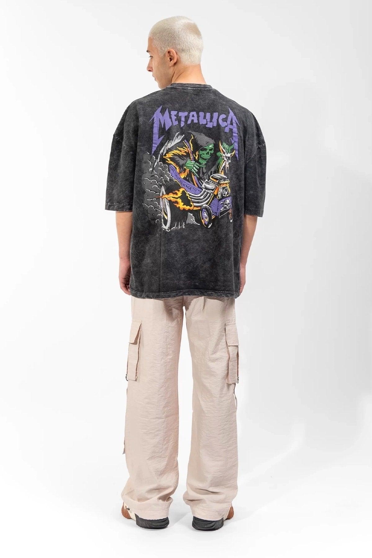 Washed Metallica Purple Back Printed Unisex Oversize Tshirt - Swordslife