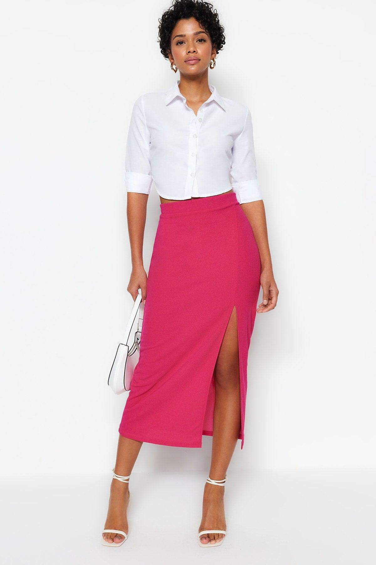 Fuchsia Maxi Crepe Knitted Pencil Skirt TWOSS23ET00351 - Swordslife