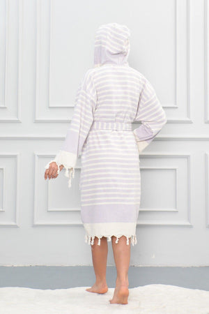 Inside Towel Outside Peshtemal Bathrobe Suitable for Unisex Use - Cotton Woven, Plum - Swordslife