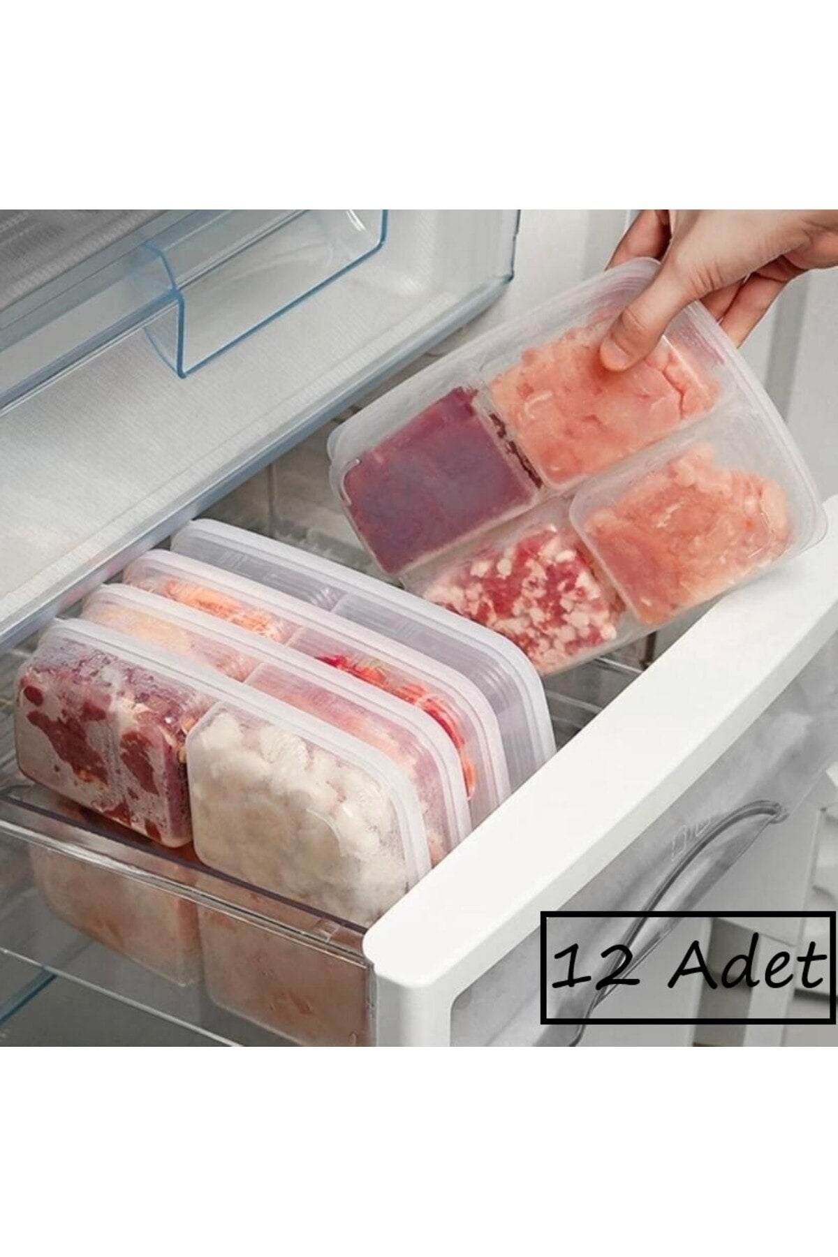 12 Pieces Frozen 4-Compartment Meal Meal and Vegetable Storage Container - Minced Meat Chicken Freezer Organizer