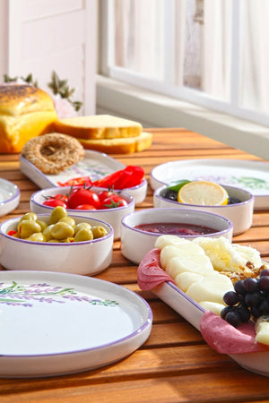 14 Piece Stackable Lavender Breakfast Set For 6 People - Luxury Breakfast Presentation Set Plate