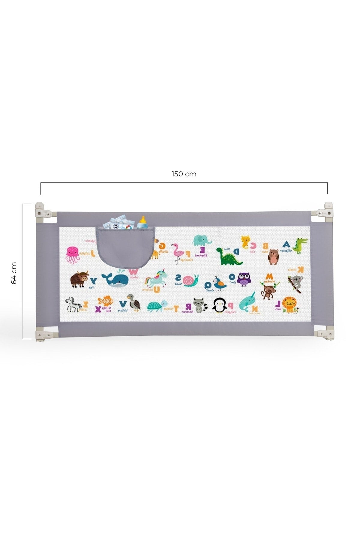 Gradually Adjustable Height (Extra High) Bed Barrier 150 Cm Width X (64-94) Cm Height