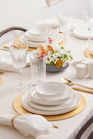 Streamline New Saturn Gold 59 Pieces New Bone Dinnerware Set For 12 Persons