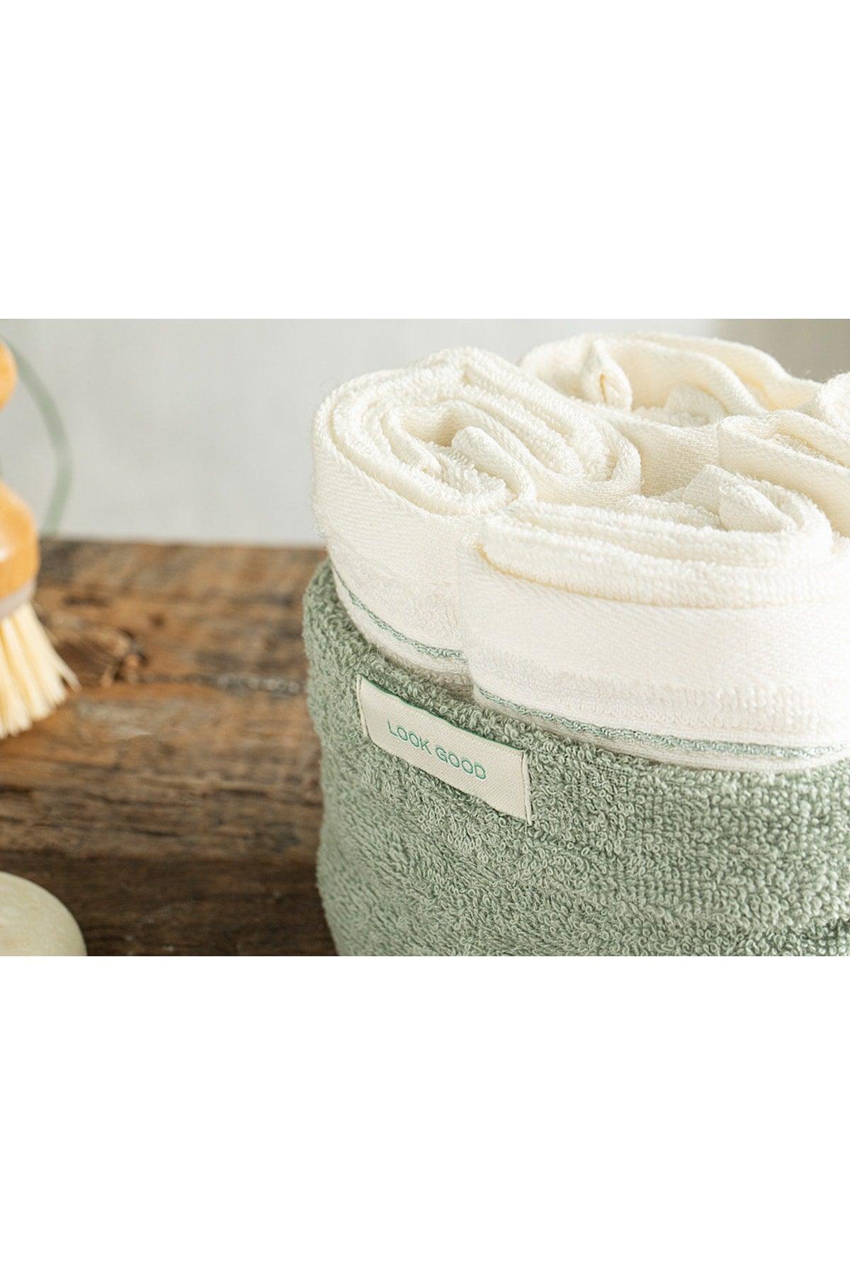 Quadro Cotton Towel Set of 4 30x40 Cm Water Green-ecru - Swordslife