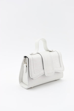 Women'S White Leather Chain Strap Mini Hand And Shoulder Bag