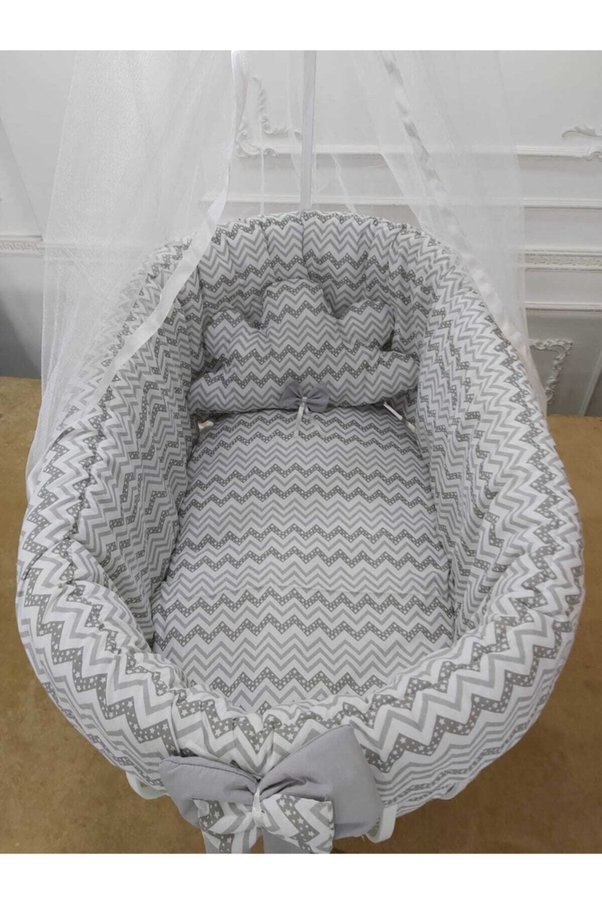 Gray Basket Crib Sleeping Set (Cradle And Bed Not Included)