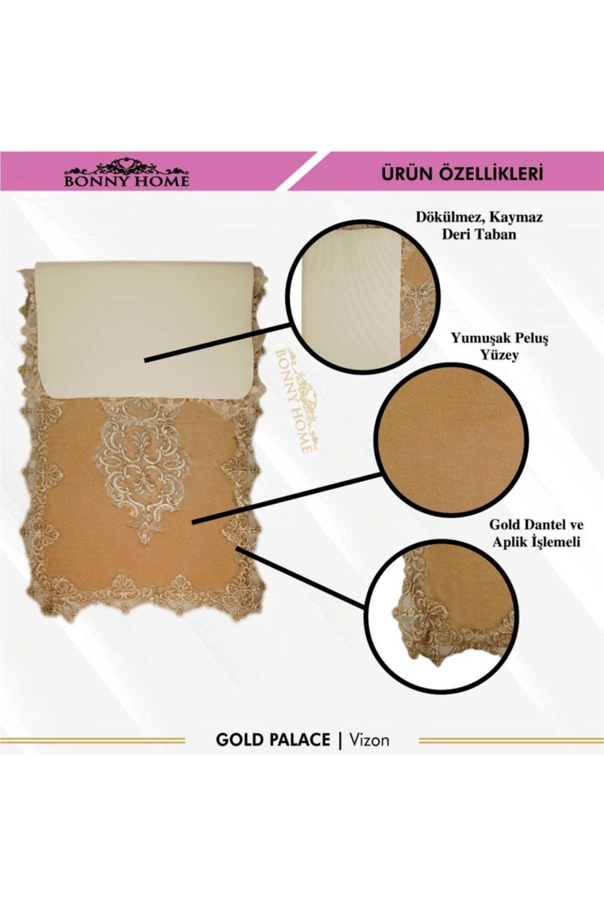 Vizon Gold Palace 3-piece Dowry French Lace Applique Closet Set Bath Mat Set - Swordslife