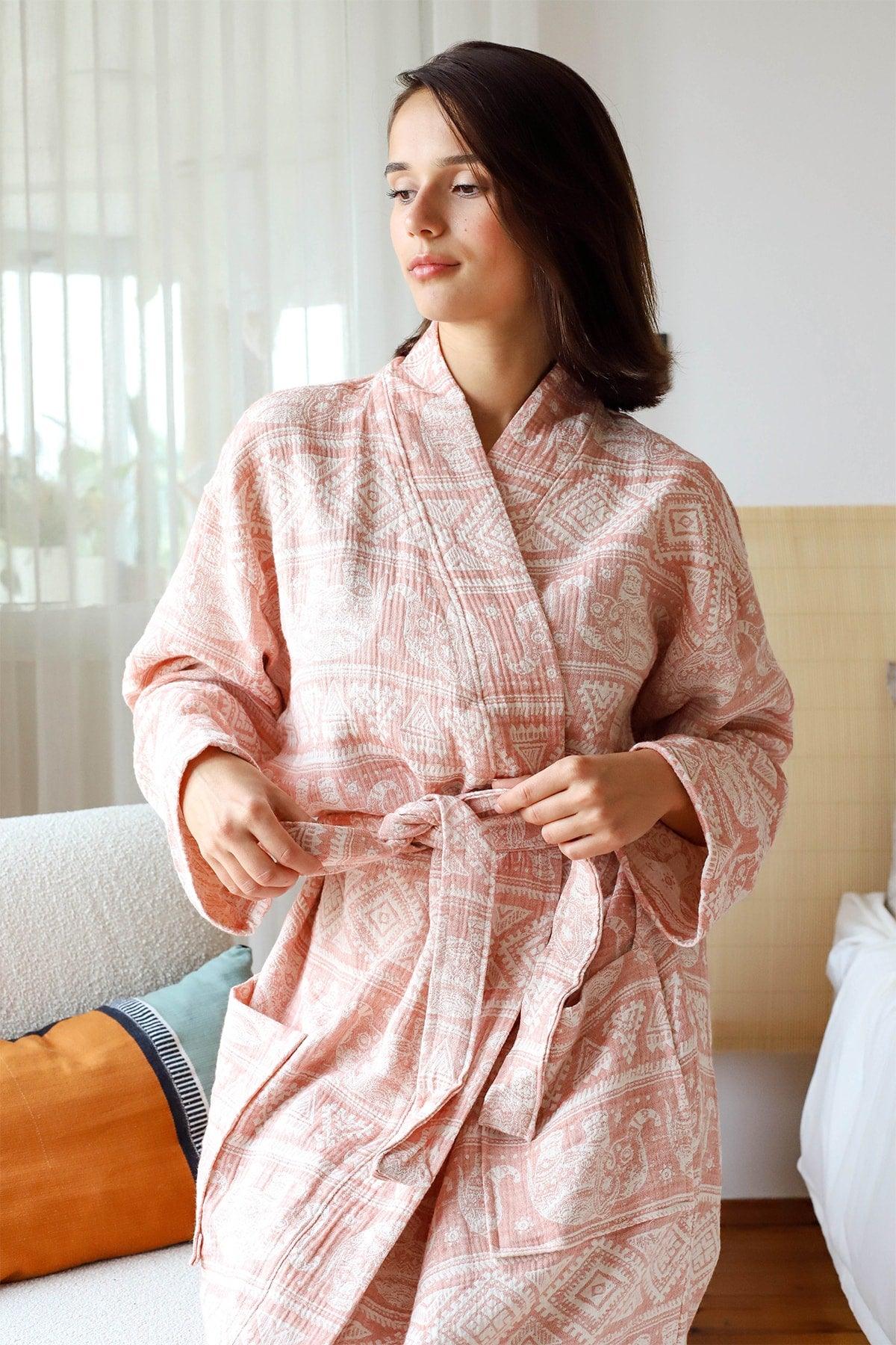 Adult Patterned Muslin Bathrobe, Special Design 100% Cotton 3 Ply Double Sided - Swordslife