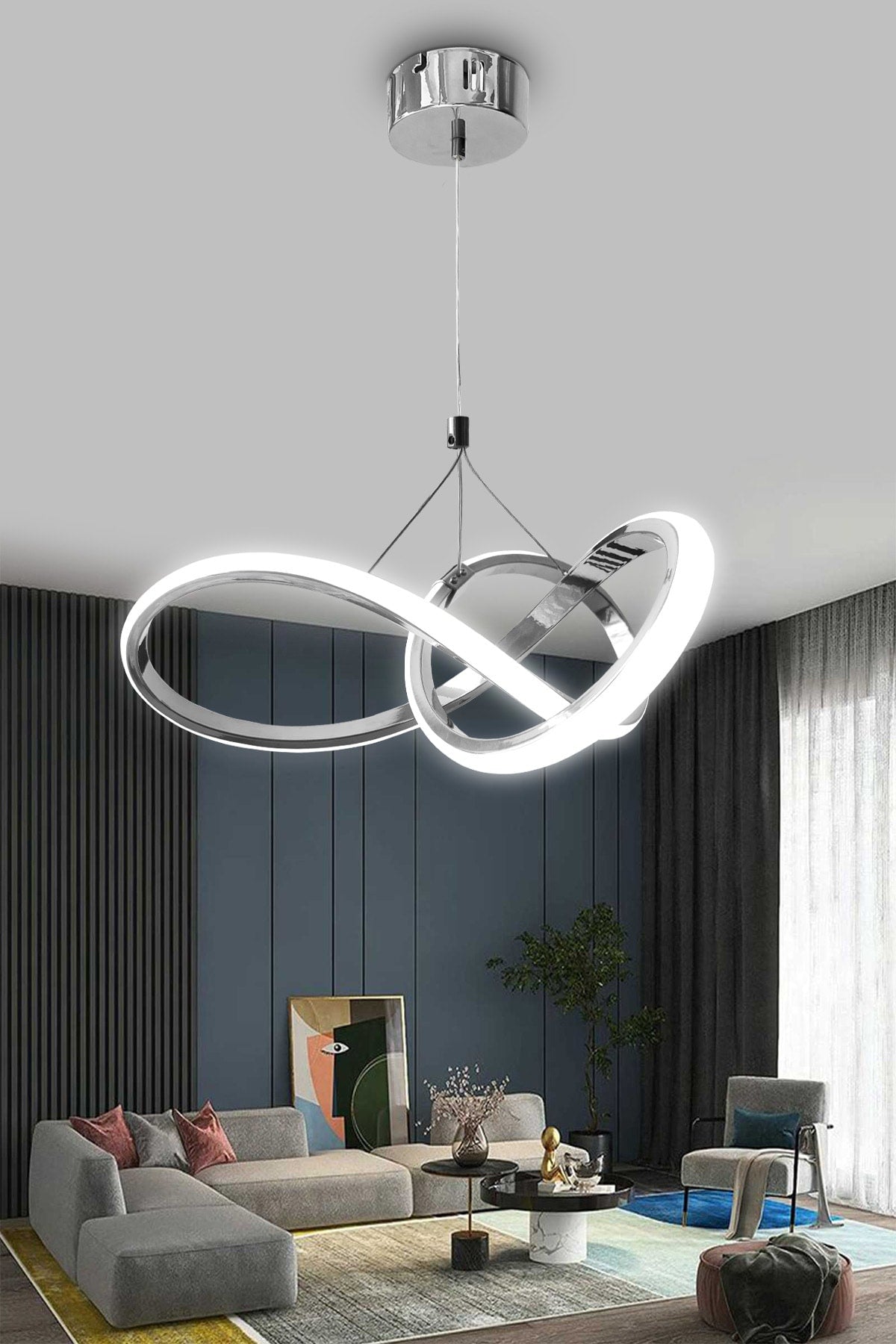 3 Color Controlled Dimmer Chrome Modern Pendant Lamp LED Chandelier 4 Modes