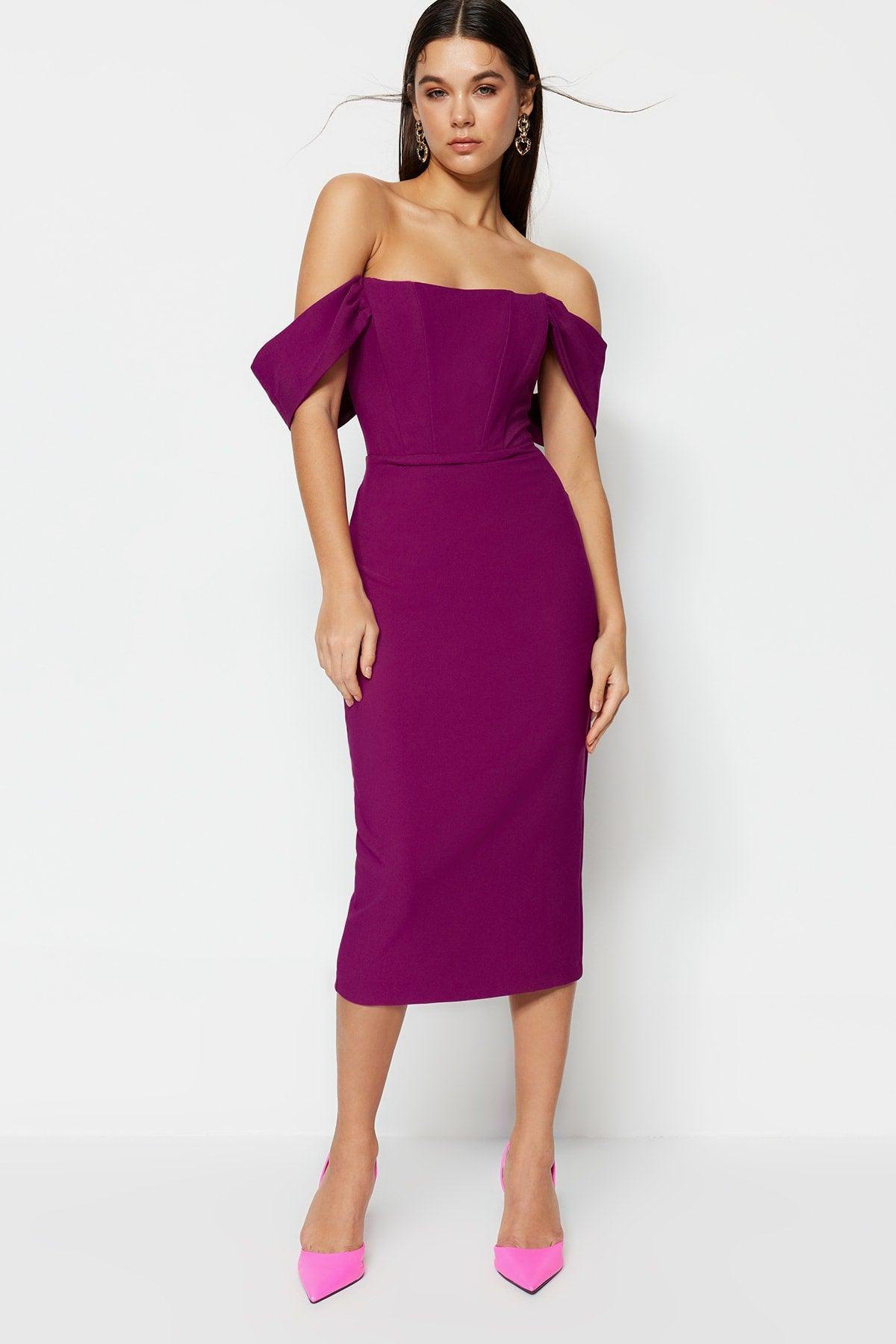 Purple Detailed Elegant Evening Dress - Swordslife