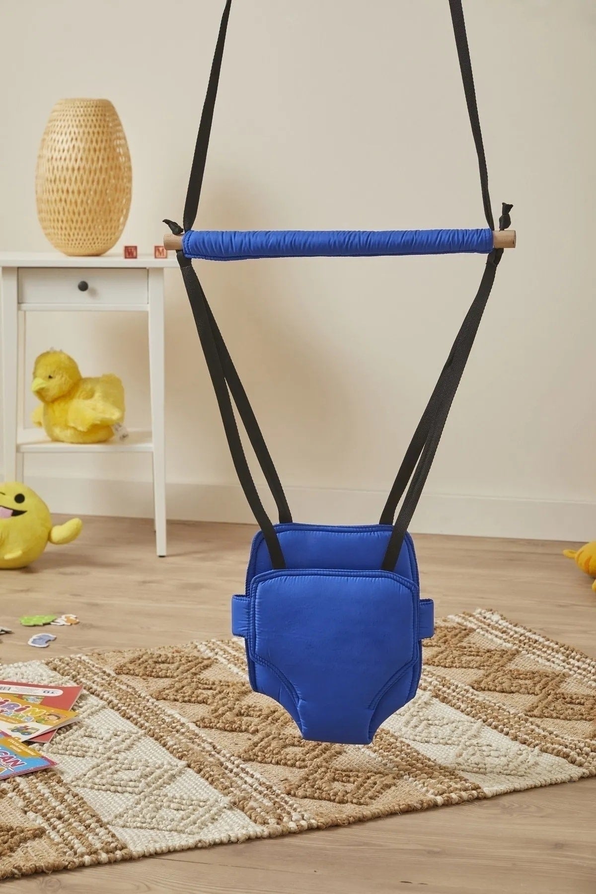 Hoppala Bouncer Kangaroo , Balance Baby Walker With Spring Natural Wood Blue