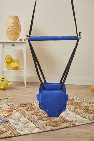 Hoppala Bouncer Kangaroo , Balance Baby Walker With Spring Natural Wood Blue