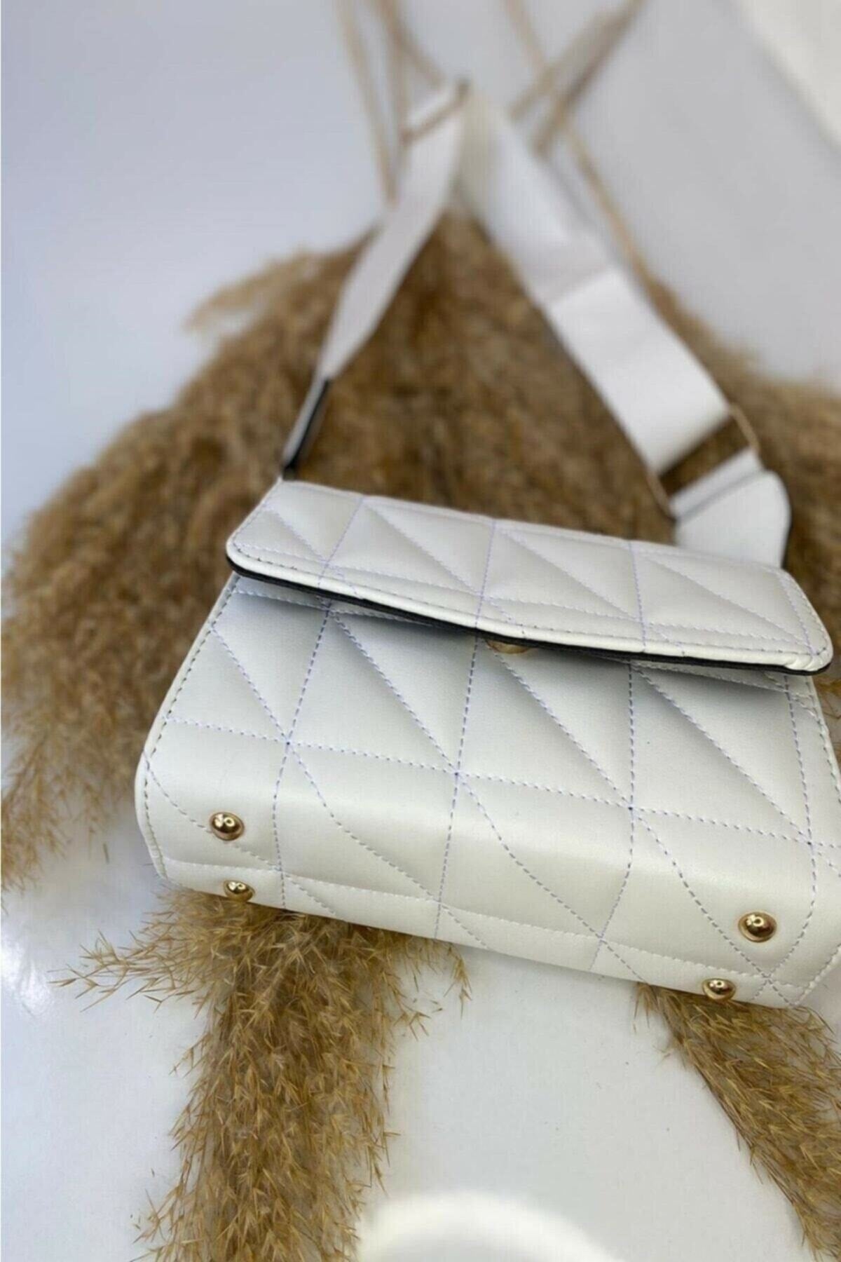 Ceyon Moda White Column Strap Quilted Women's Shoulder Bag