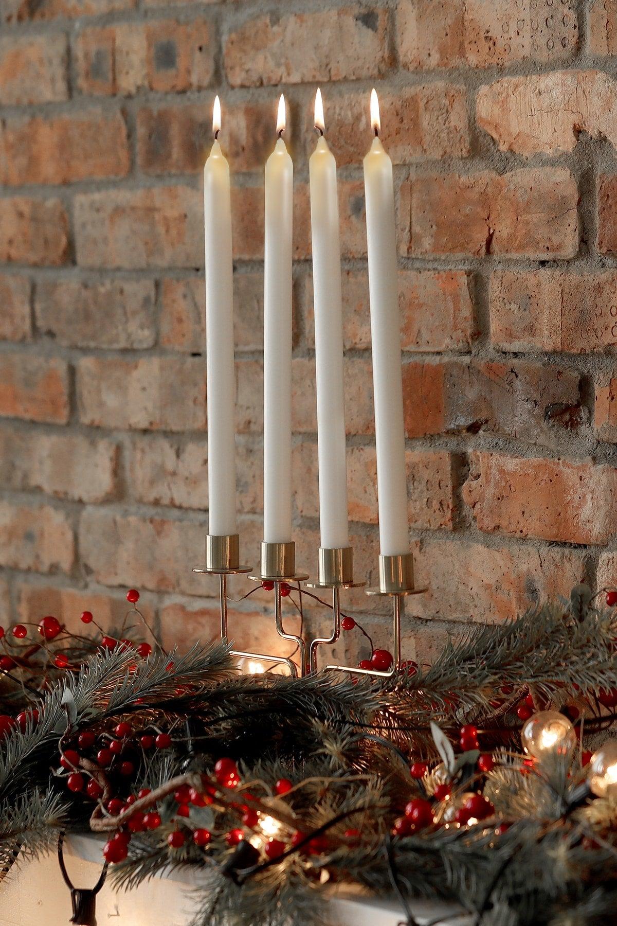 White Candlestick Candle 3 Pcs Shiny Metallic Long Body Tapered Candle - Swordslife