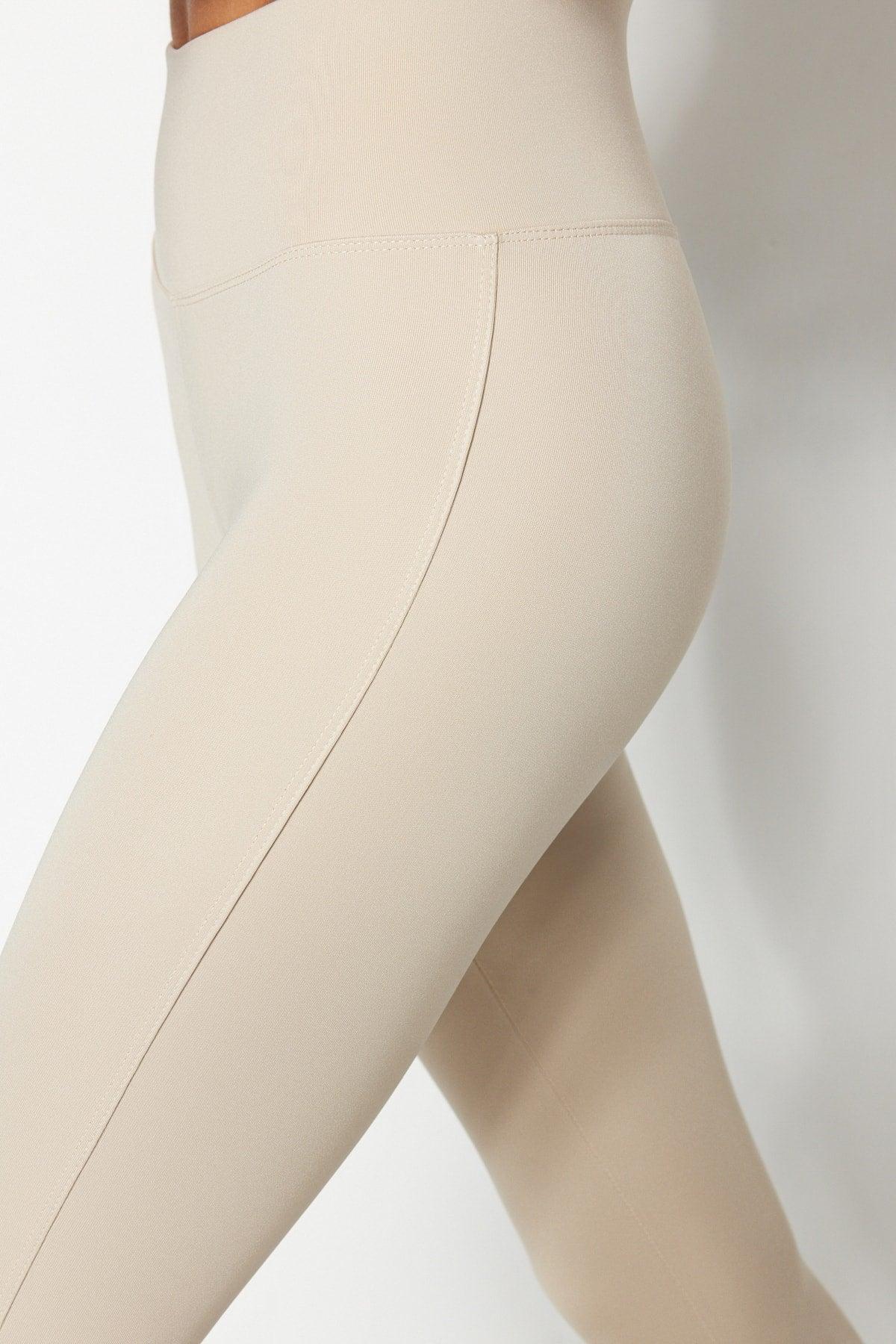 Beige Slimming Full Length Sports Leggings TWOAW21TA0029 - Swordslife