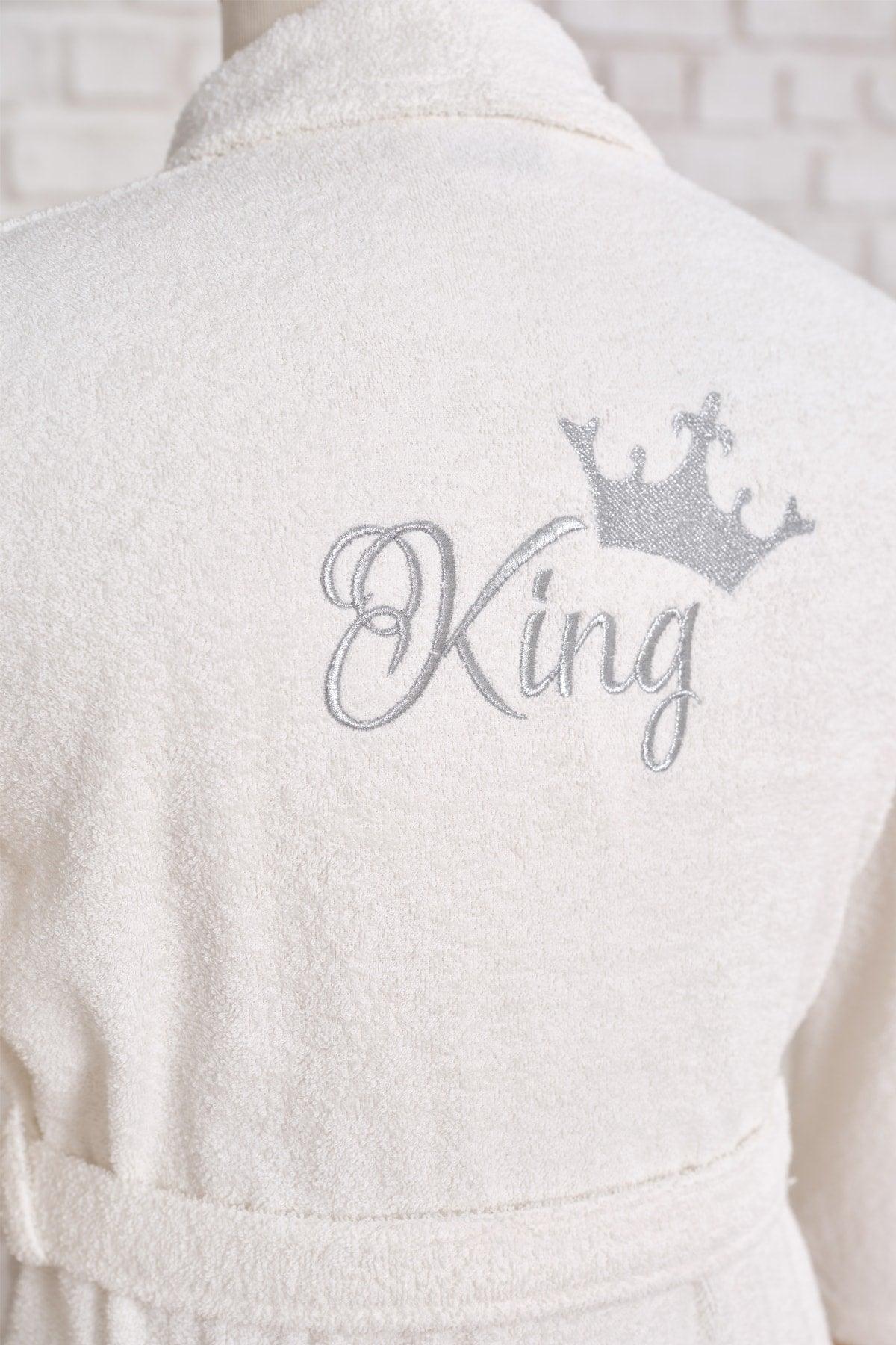 King Embroidered Offwhite 100% Cotton Men's Bathrobe L/xl - Swordslife