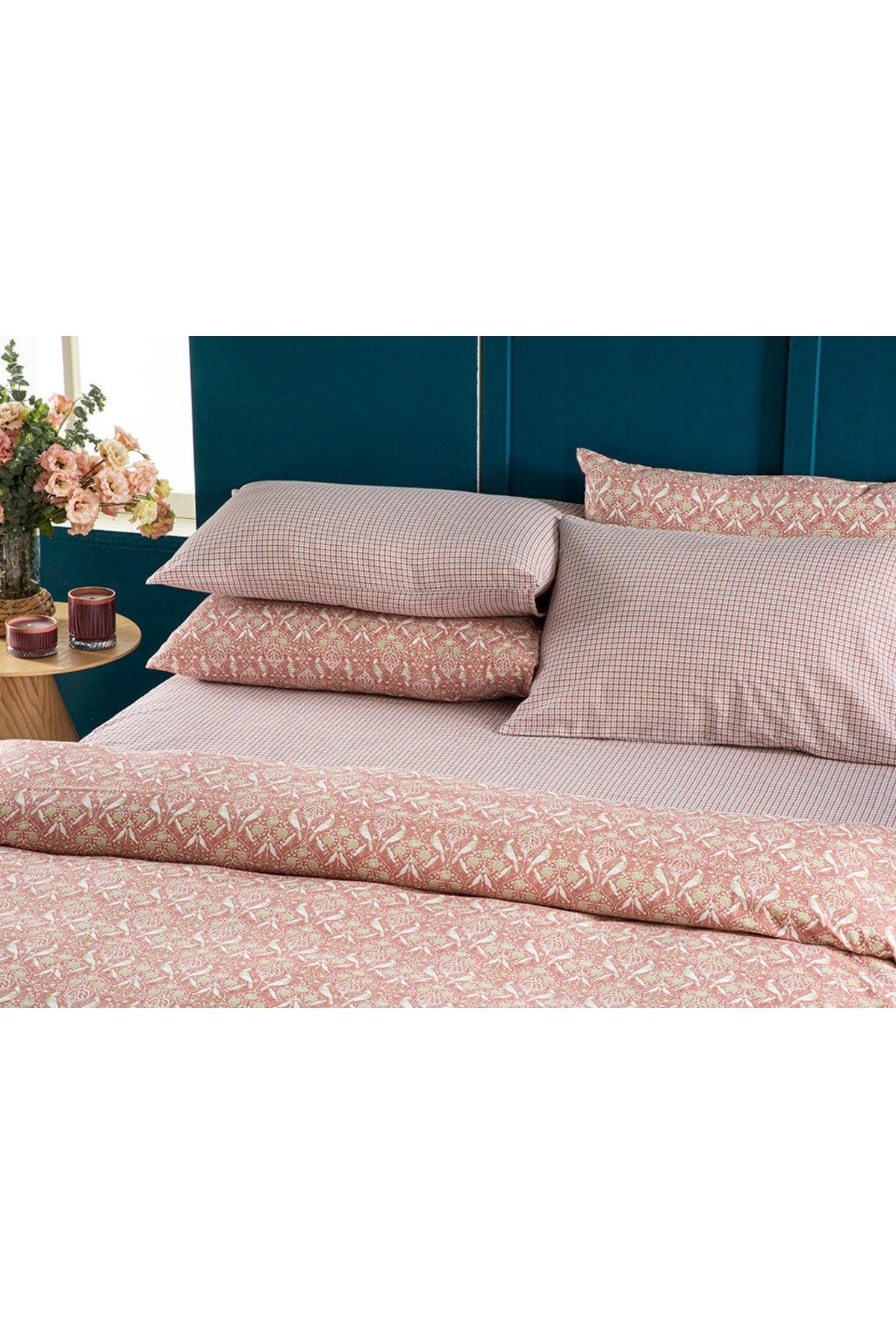 Bird And Anemons Easy To Iron Double Duvet Cover 200x220 Cm PINK - Swordslife