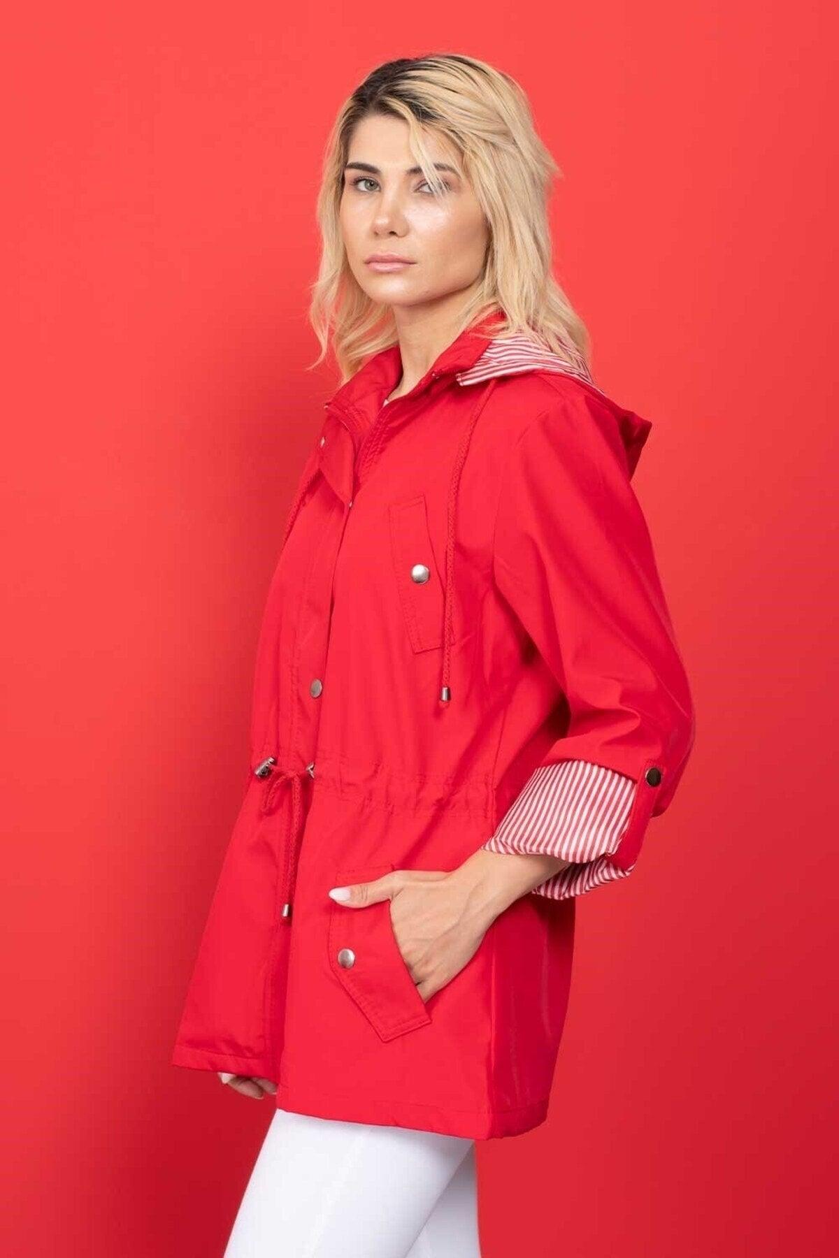 Women's Red Hooded Seasonal Coat - Swordslife