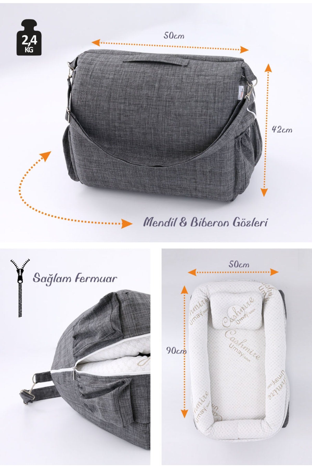 Portable Original Reflux Mattress, Pillow, Babynest, Mommy Bag With Bag - Anthracite