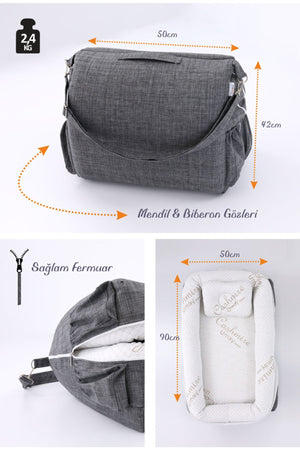 Portable Original Reflux Mattress, Pillow, Babynest, Mommy Bag With Bag - Anthracite