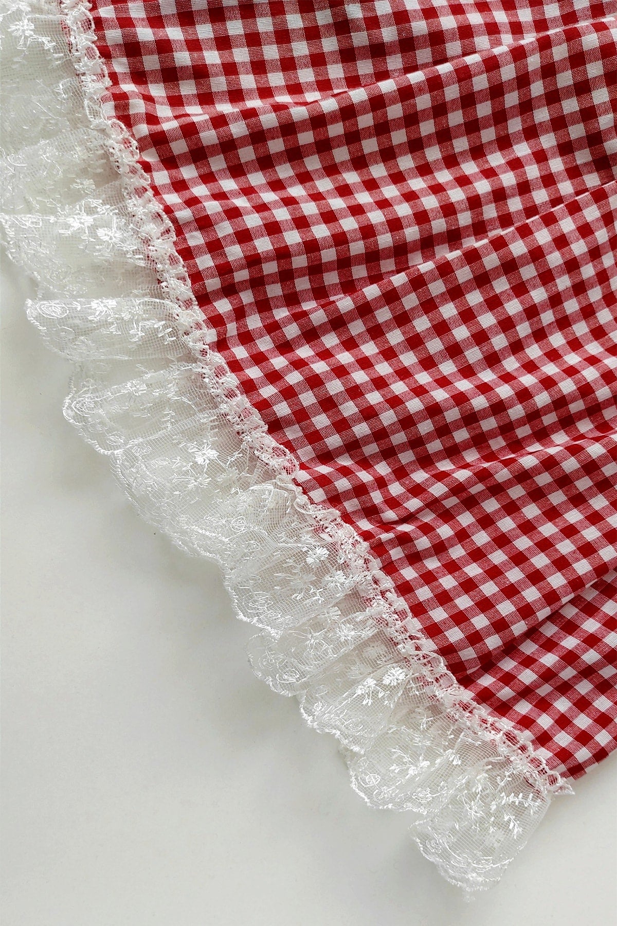 Baby Girl Red Gingham Cherry Detail Lace Hair Band Summer Dress