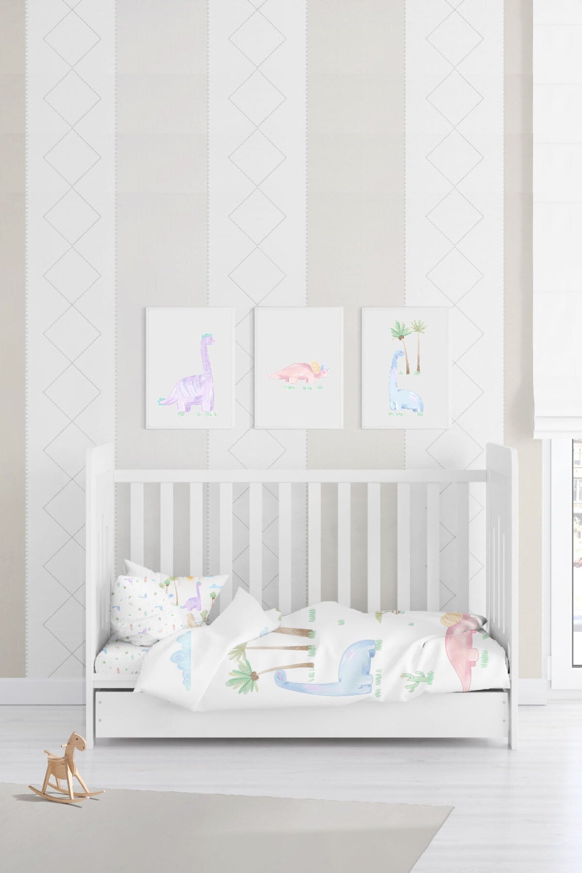Dino 100% Cotton Satin Baby Duvet Cover Set