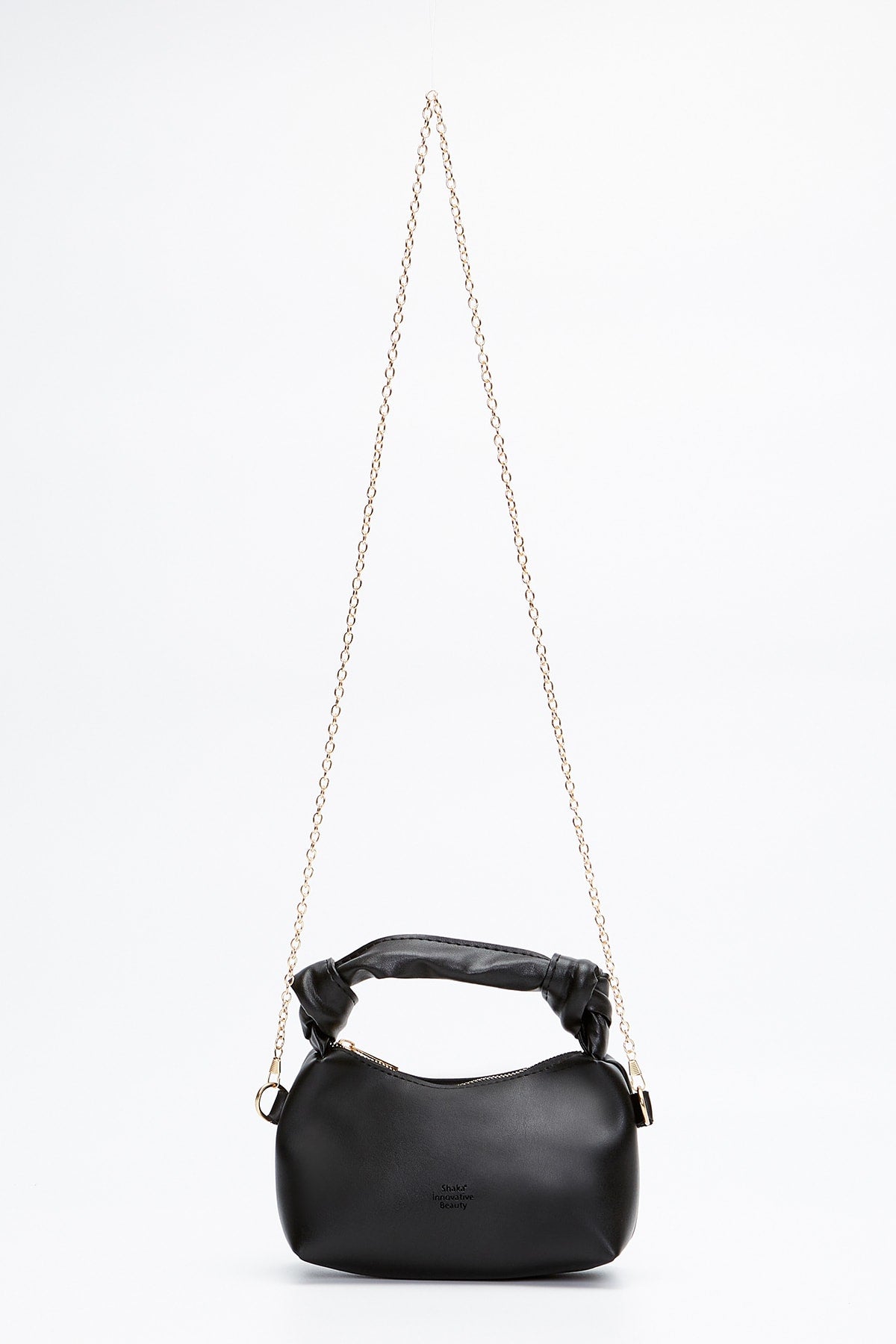 Black Shk24 Soft Leather Knot Detailed Chain Strap Hand And Shoulder Bag L:14 E:22 W:8 Cm