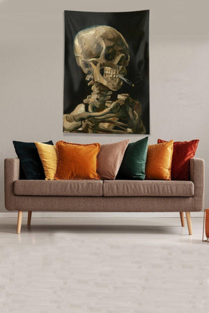 Black Smoking Skeleton Stain Resistant Velvet Fabric Wall Covering Tapestry Tapestry - Swordslife