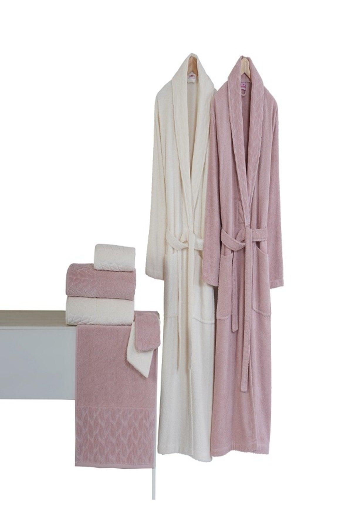 Hazal Family Bathrobe Set (8 Pieces) Gray-powder Nrpk000548 - Swordslife