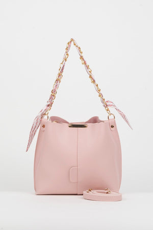 Women'S Powder Scarf Chain Accessory Soft Leather 3-Compartment Hand, Arm And Shoulder Bag