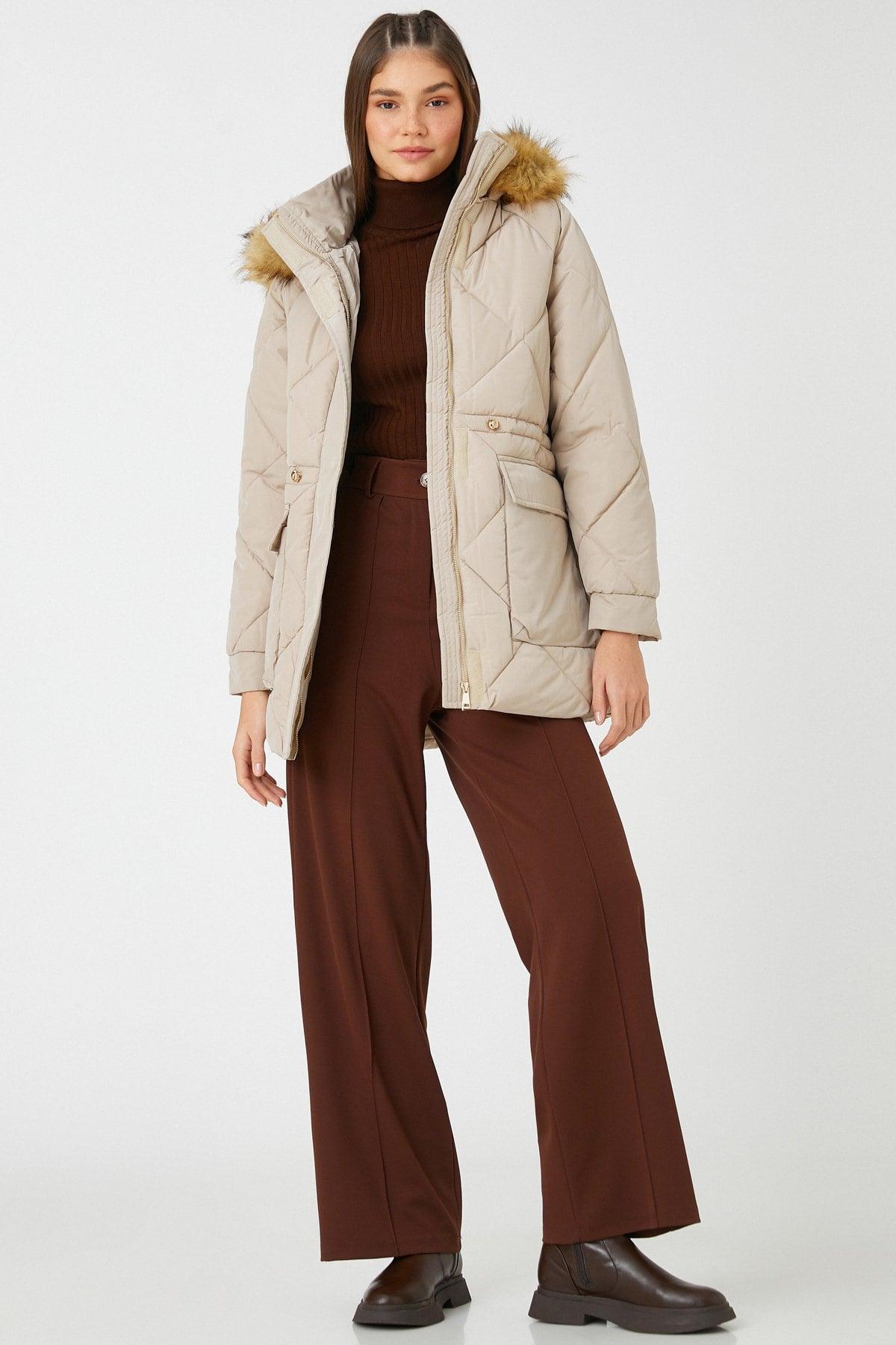 Women's Beige Coat 3WAL00001IW - Swordslife