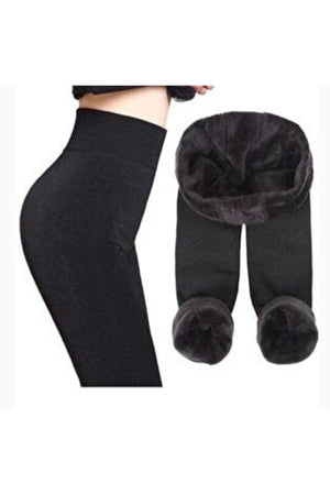 Women's Black Original Plush Winter Gathering Flexible Soft Thermal Leggings - Swordslife