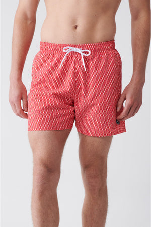Men'S Red-White Quick Dry Printed Standard Size Swimwear Marine Shorts E003802
