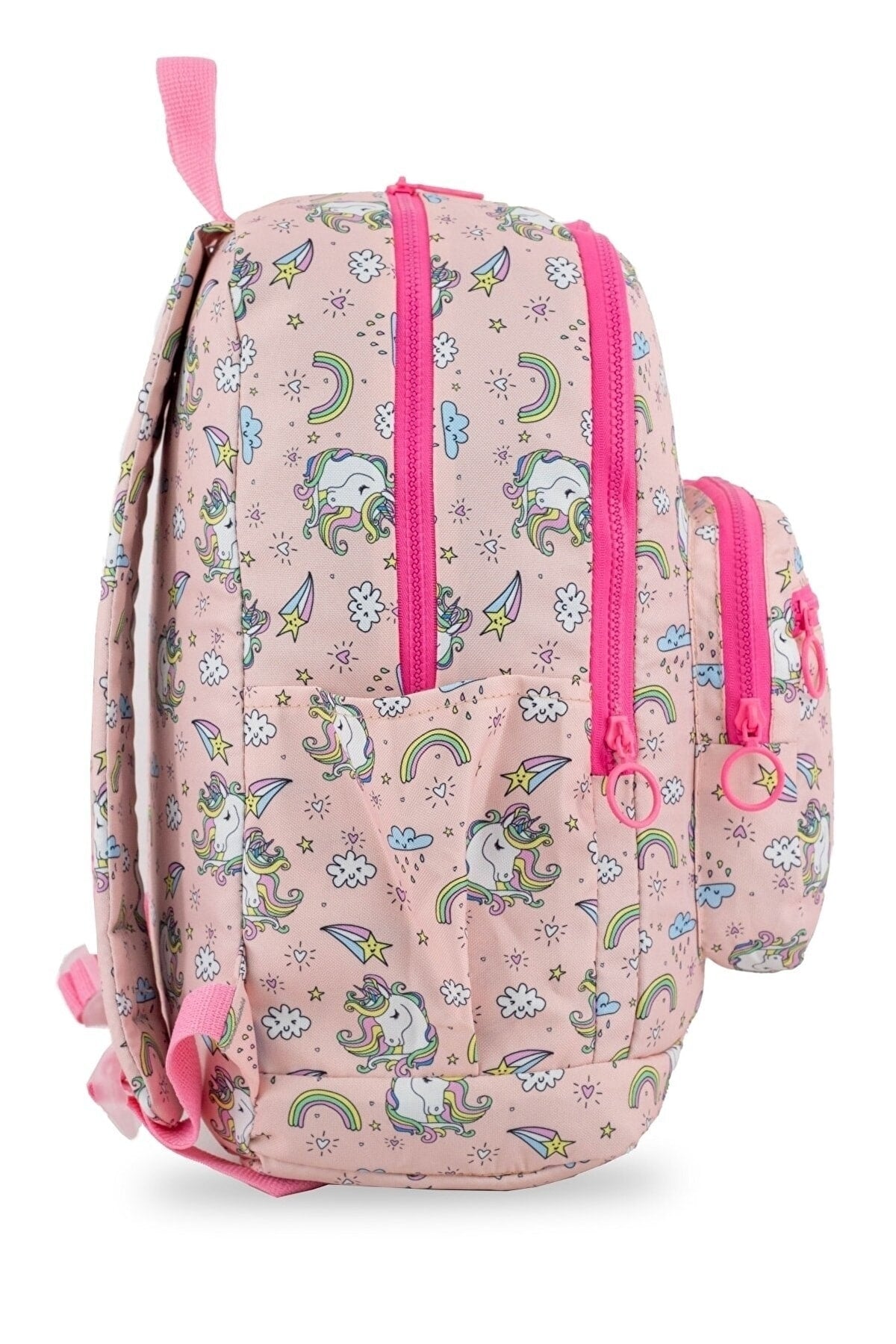 Rainbow Unicorn Pattern Pink 4-Compartment Washable Girls Primary School Backpack