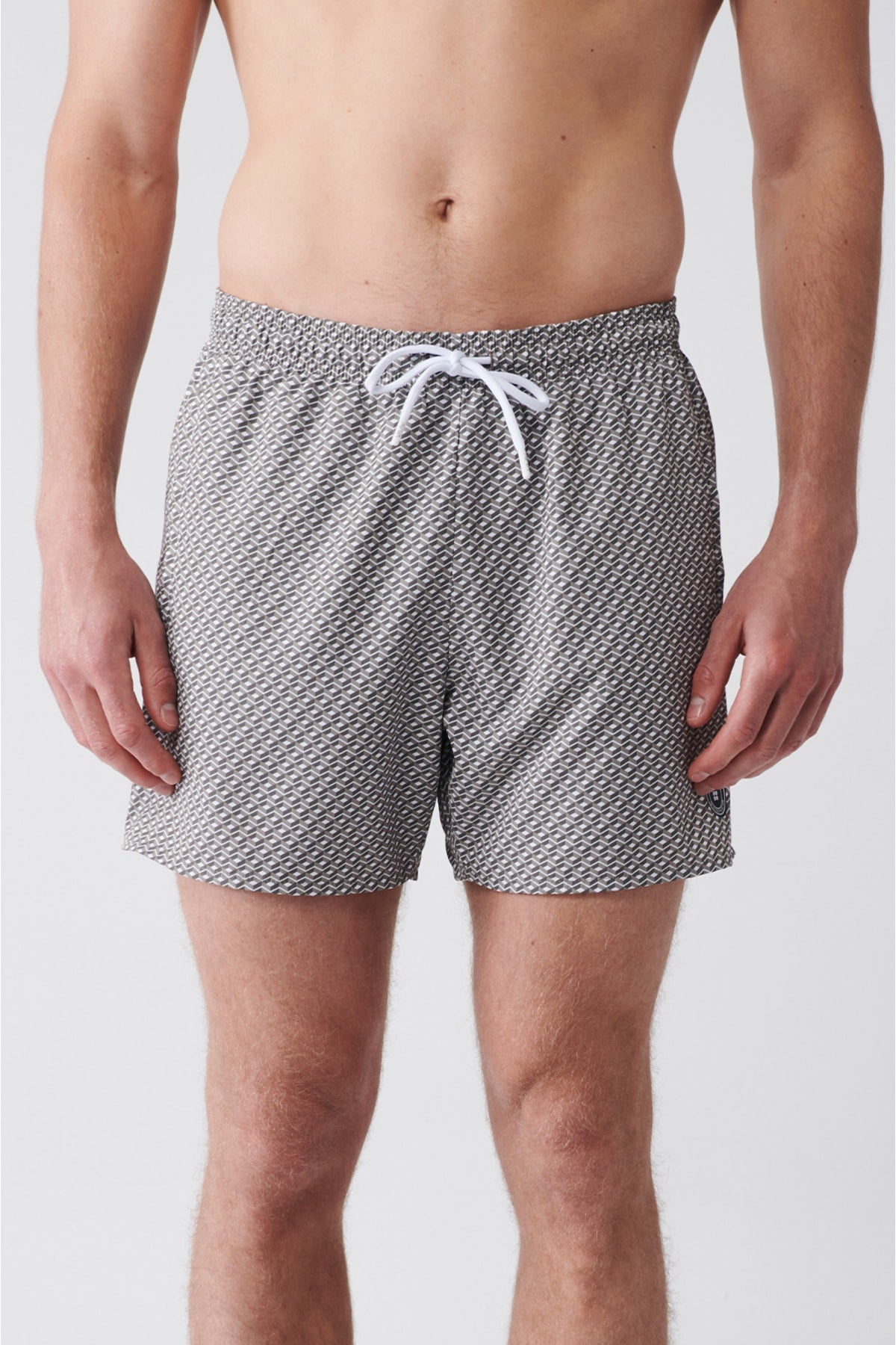 Men's Grey-white Quick Dry Printed Standard Size Swimwear Marine Shorts E003802