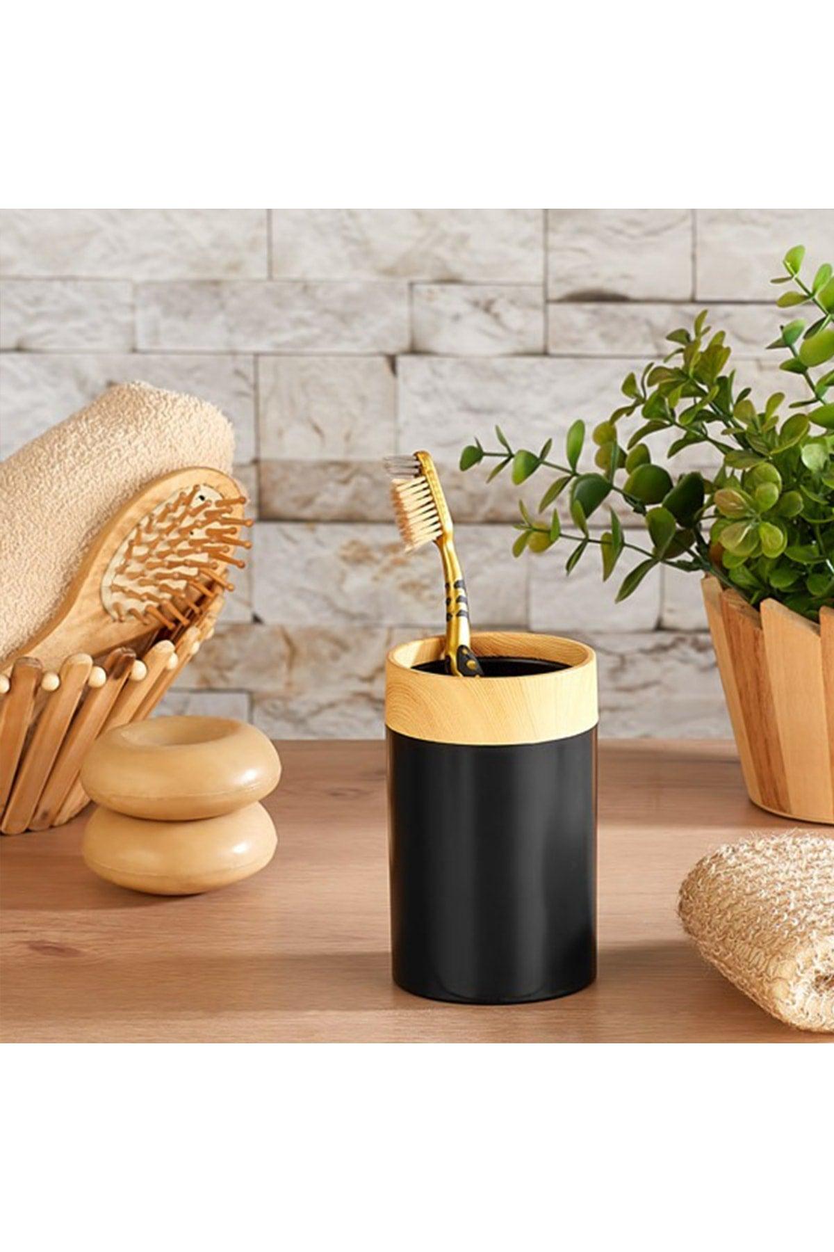 Limpia Bamboo Patterned Set of 3 Bathroom Set Liquid Soap Dispenser Liquid Soap Dispenser Solid Soap Dispenser Black - Swordslife