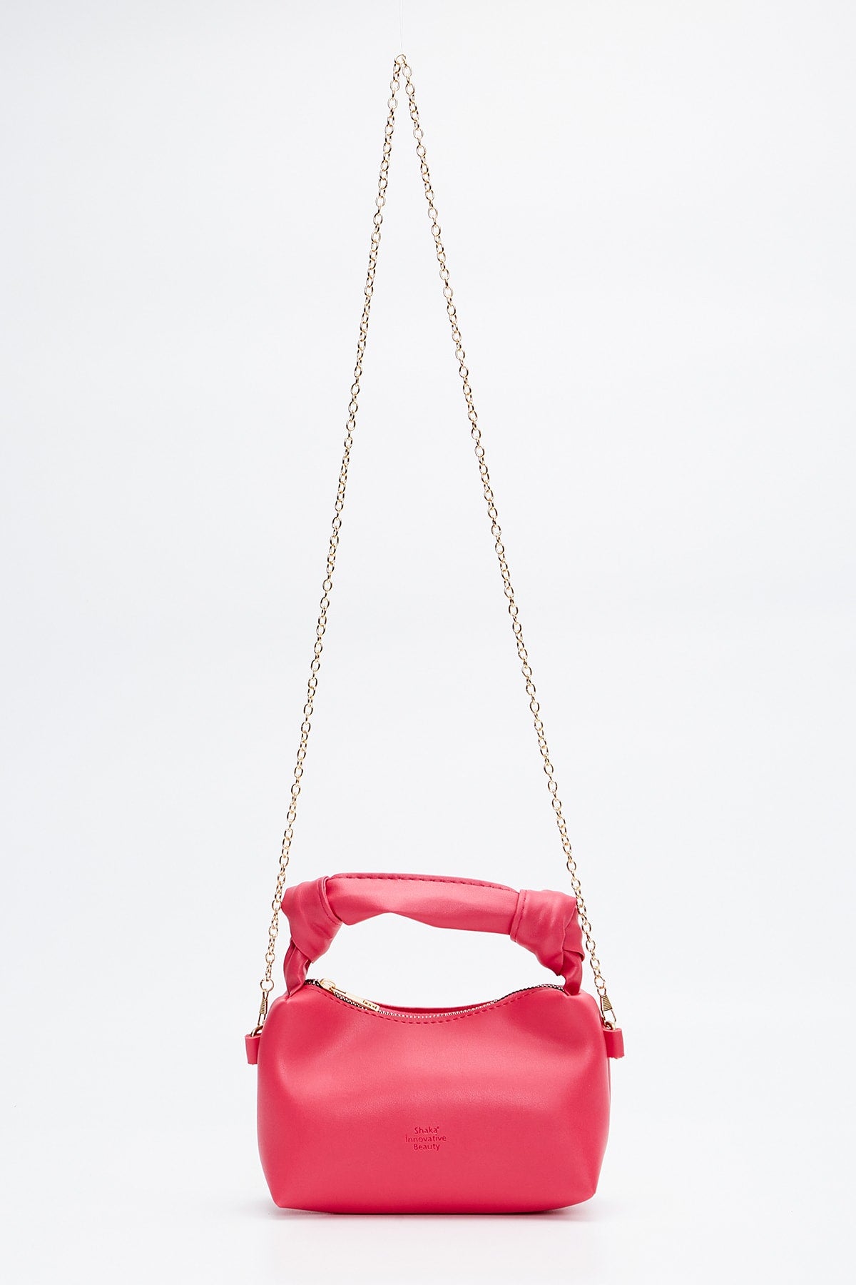 Fuchsia Shk24 Soft Leather Knot Detailed Chain Strap Hand And Shoulder Bag L:14 E:22 W:8 Cm