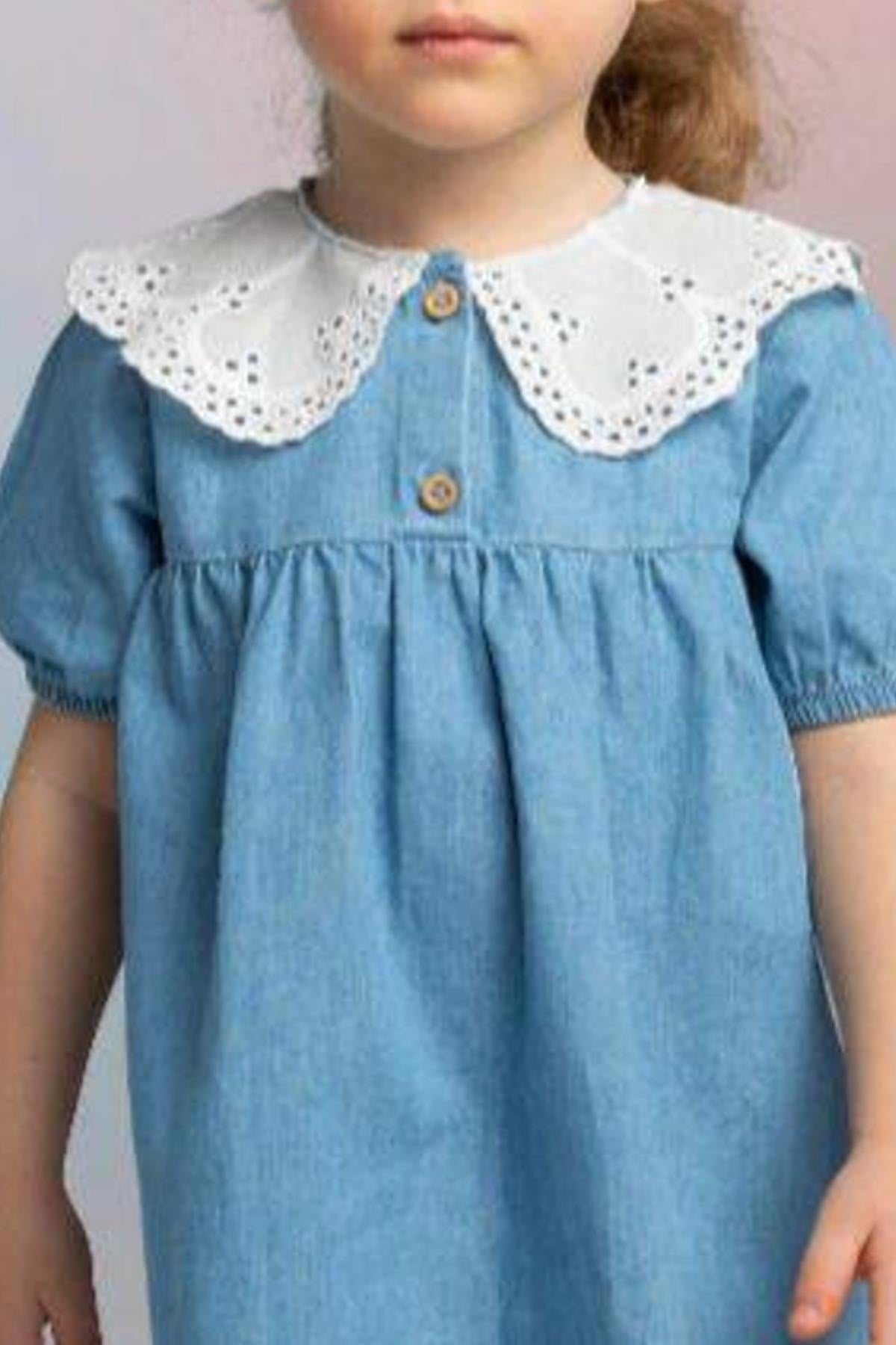 Brode Collar Denim Dress Blue