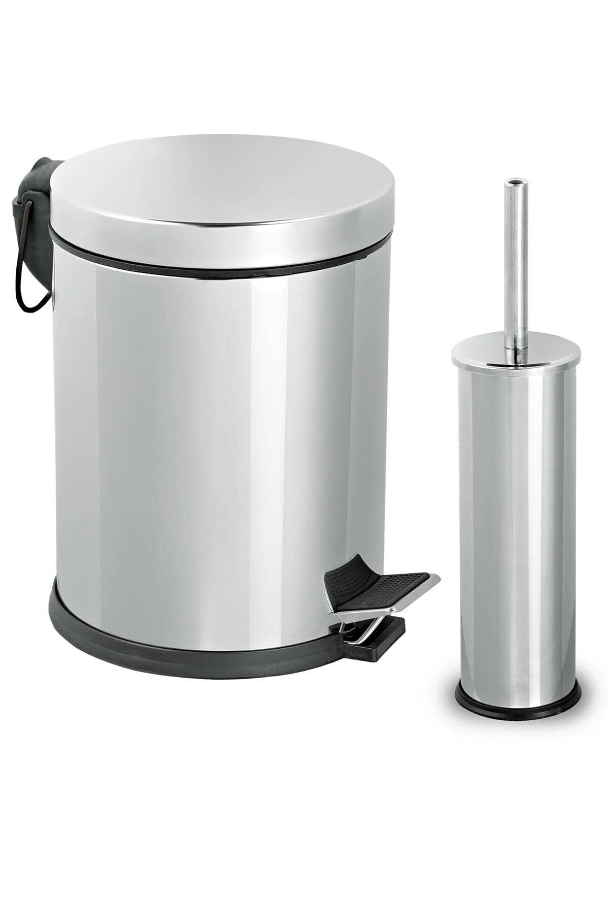 3lt Chrome 2 Pcs Bathroom Set Pedal Dustbin